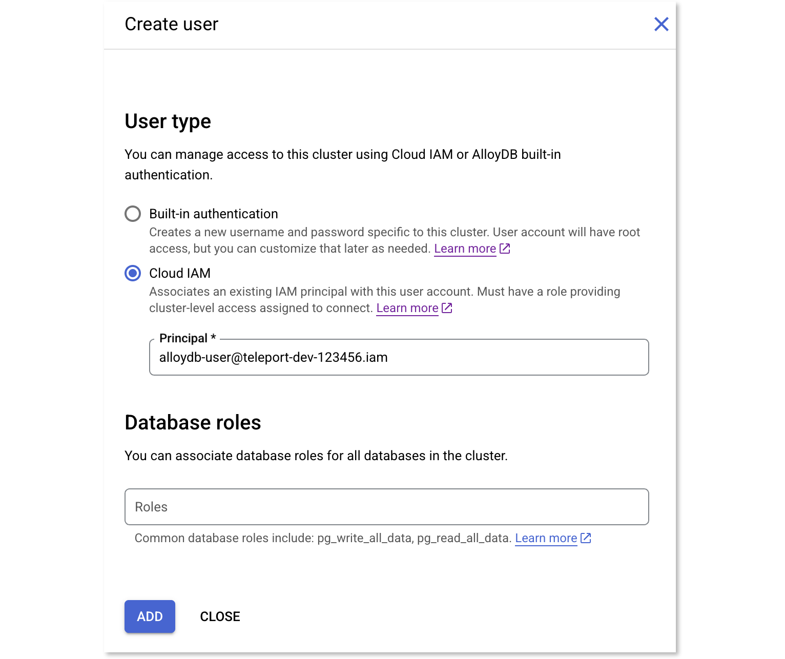Add AlloyDB User Account