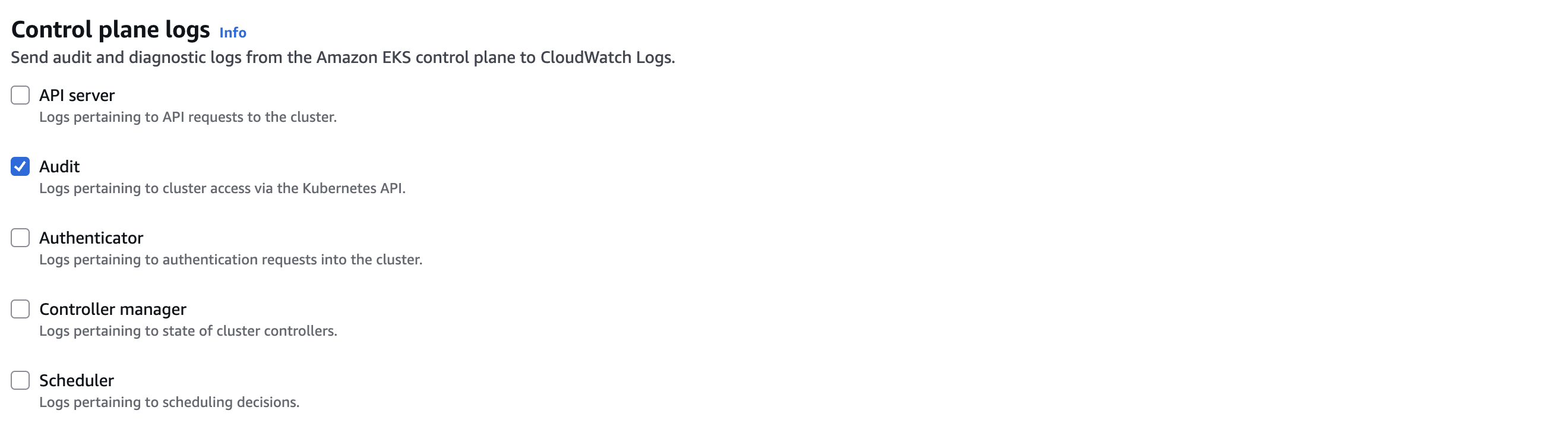 Show EKS Audit Settings
